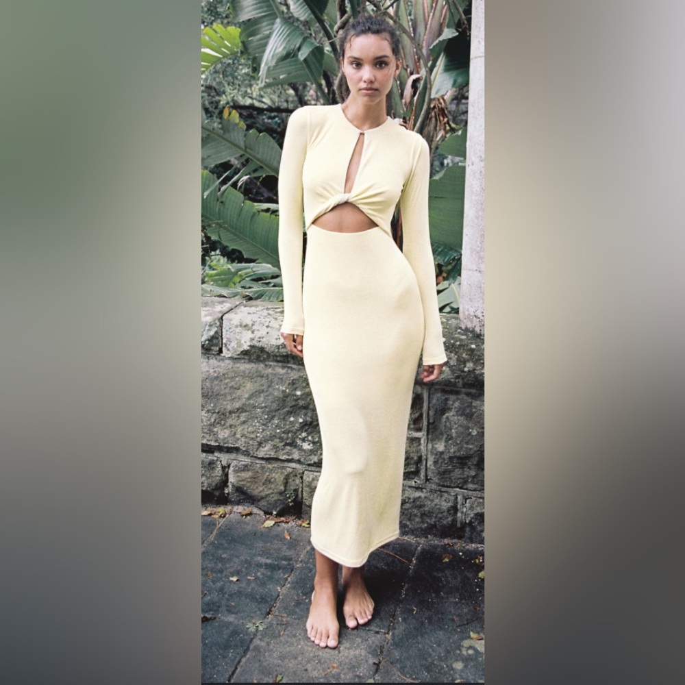Butter Yellow Long Sleeve Cut-Out Dress